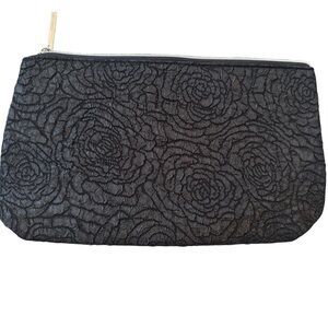 Lancome Black Cosmetic Bag with Embossed Rose Design